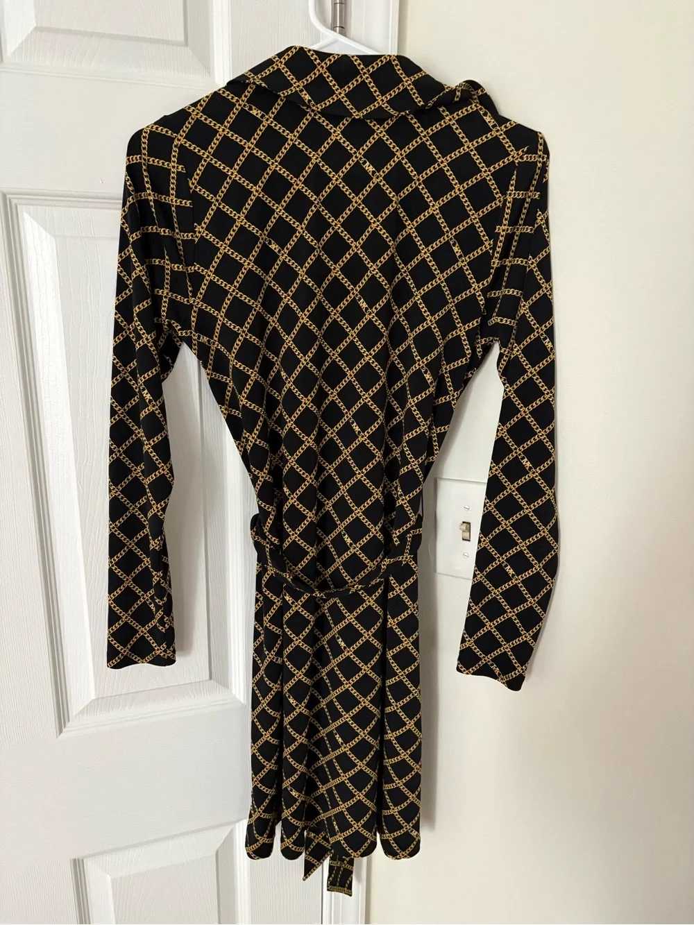 Michael Kors Black Wrap Dress with Gold Chain-Print